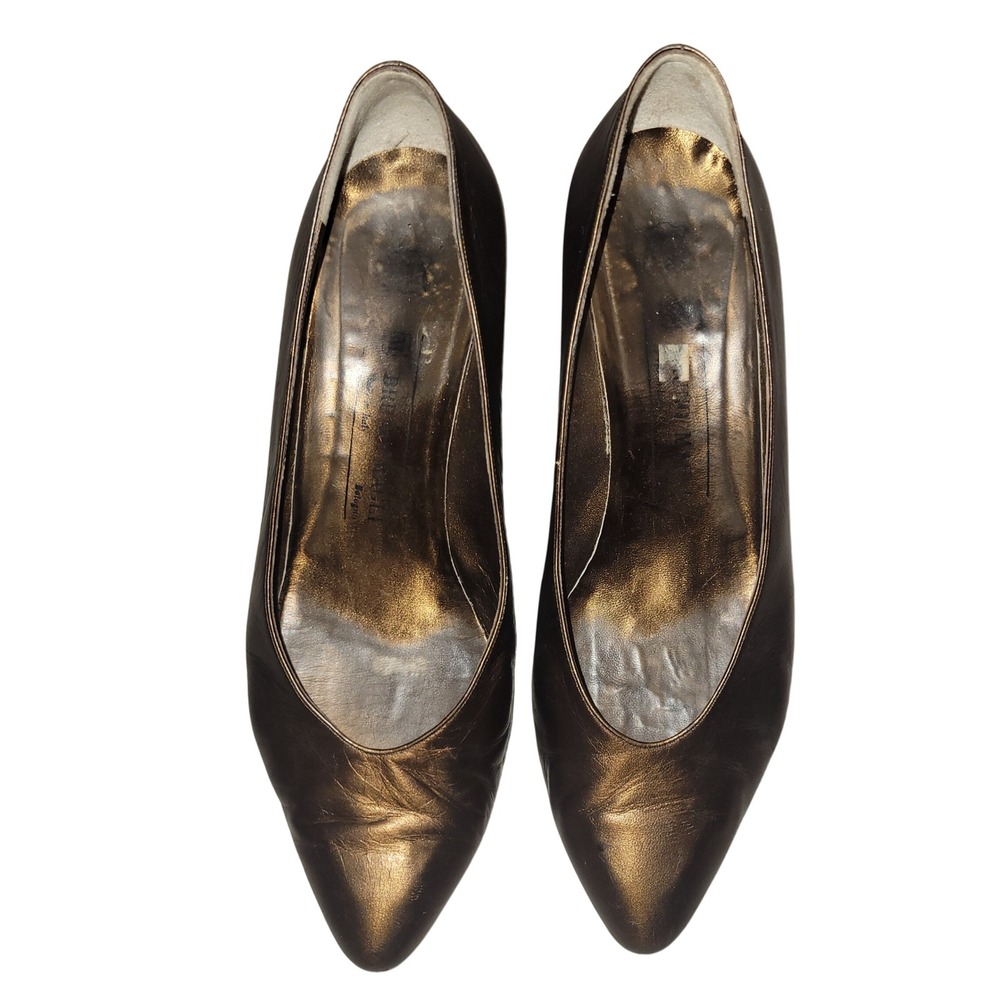 Bruno Magli Bronze Metallic copper Leather Pointed Toe Heels 6 designer luxury